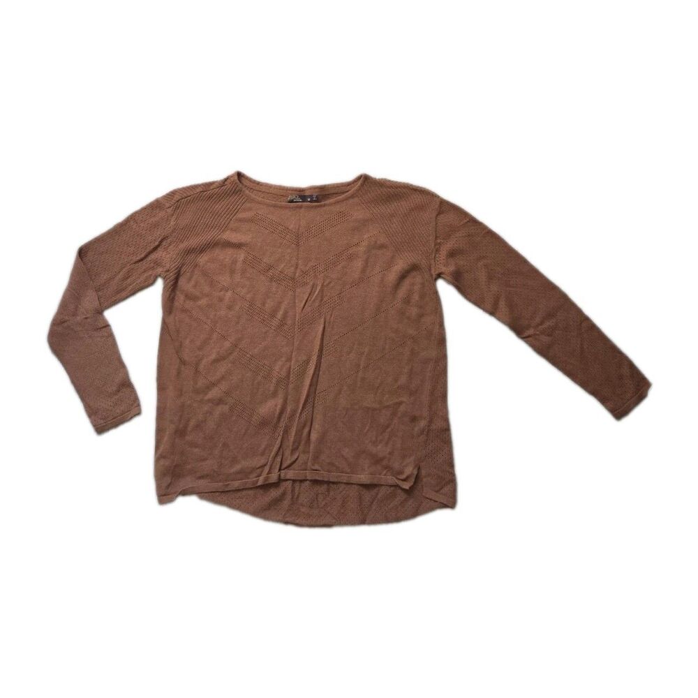 prAna Rust Brown Pointelle Knit Long Sleeve Sweater Top Lightweight Size M GUC